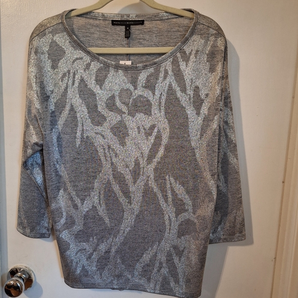 WHBM Silver Shimmer 3/4 Sleeve Drop Shoulder Tee Size Medium - Picture 1 of 4
